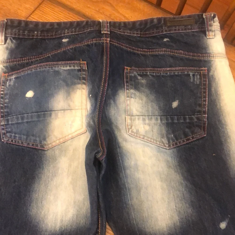 Mens Encrypted Jeans 38 x 31 Denim Distress Bleached - Picture 11 of 15